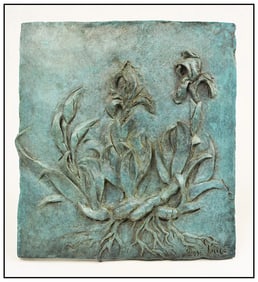Gary Lee Price Mini Irises Original Bronze Relief Sculpture Signed Flower Art