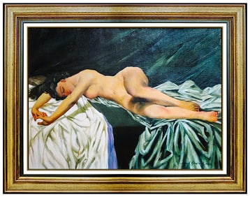 John Grabach Large Original Portrait Oil Painting Signed Framed on Canvas