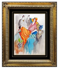 Itzchak Tarkay Original Ladies Cafe Watercolor Painting Signed Framed Art