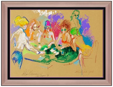 Leroy Neiman Original Female Portrait Acrylic Painting Signed Casino Gambling