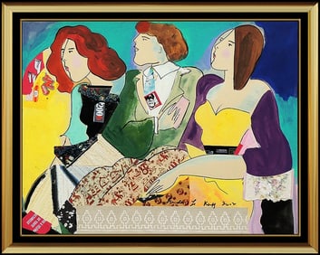 Linda Le Kinff Original Cubism Portrait Collage Oil Painting Signed on Board