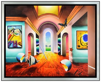 Ferjo Original Homage Dali Miro Interior Oil Painting Signed Framed on Canvas