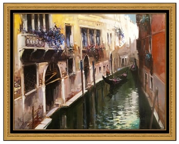 Claudio Simonetti Original Italian Cityscape Oil Painting Signed Framed Board