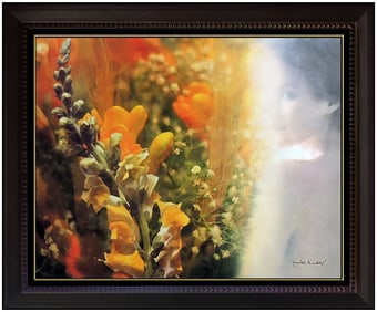 Yankel Ginzburg Original Floral Portrait Mixed Media Painting Signed Artwork