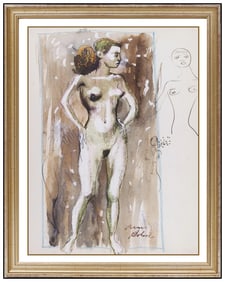 Aaron Bohrod Original Nude Female Portrait Watercolor Painting Signed Framed