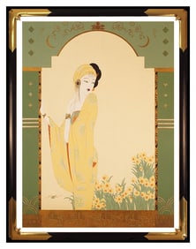 Lillian Shao Large Original Female Portrait Floral Acrylic Painting Signed Canvas