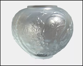 Erte Flower Among Flowers Original Signed Crystal Bowl Art Deco Glass Vase Rare