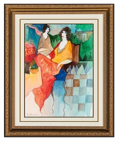 Itzchak Tarkay Original Ladies Cafe Watercolor Painting Signed Framed Art