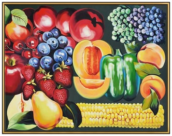 Lowell Nesbitt Large Original Food Still Life Oil Painting Signed Framed Canvas