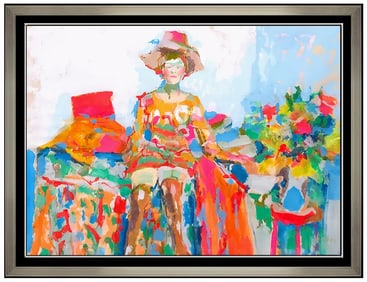 Nicola Simbari Large Original Female Portrait Beach Oil Painting Signed Canvas