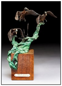 Mike Capser Wings Of Autumn Original Bronze Duck Sculpture Signed Wildlife Art