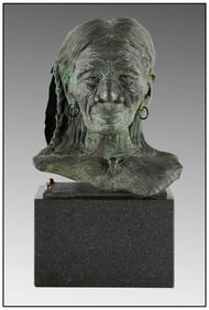 Machado Geronimo Original Native American Portrait Bronze Bust Sculpture Signed