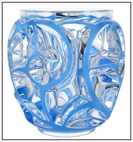 Lalique Original French Nature Full-Round Glass Vase Sculpture Signed Art