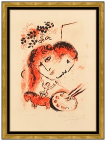Marc Chagall Couverture Original Hand-Signed Color Lithograph Figure Framed