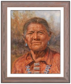Jim Abeita Original Native American Female Portrait Painting Signed on Canvas