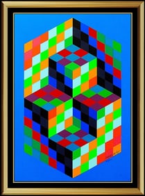 Victor Vasarely Original Hand-Signed Screenprint Collage Large Modern Embossed