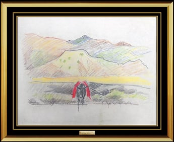 Joseph Stella Rare Original Mountain Landscape Pastel Painting Signed Artwork