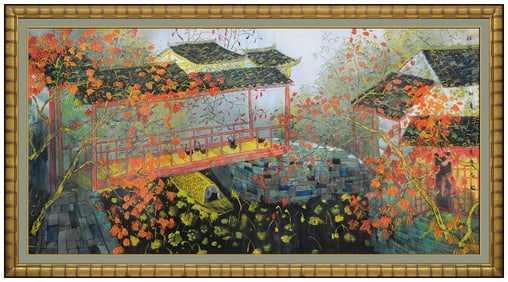 Fang Xiang Large Original Chinese Landscape Watercolor Painting Signed Framed
