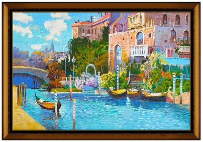 Ming Feng Large Original Italian Venice Landscape Oil Painting Signed Canvas