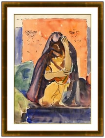 Clarence Hinkle Original Figurative Watercolor Painting Signed Framed Art
