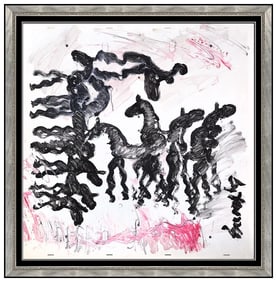 Purvis Young Original Abstract Animal Oil Painting Signed Framed on Metal