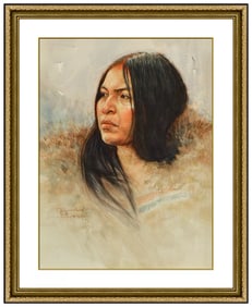 Tom Saubert Original Western Portrait Gouache Painting Signed Framed Art