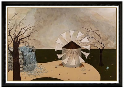 Echo Eggebrecht Large Original Surreal Landscape Oil Painting Signed Framed Board