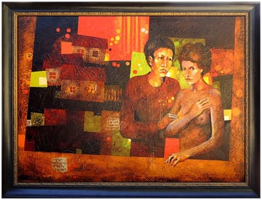 Yankel Ginzburg Large Original Female Portrait Oil Painting Signed Framed Canvas