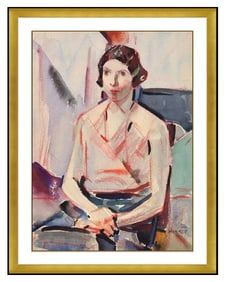 Clarence Hinkle Original Portrait Pastel Watercolor Painting Signed Framed Art