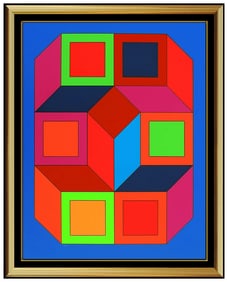 Victor Vasarely Xico Original Rare Color Silkscreen Signed Large Modern Illusion