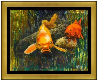 John Battenberg Original Koi Fish Portrait Oil Painting Signed Framed on Board