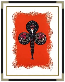 Erte Club Original Embossed Color Serigraph Signed Fashion Figure Framed Art