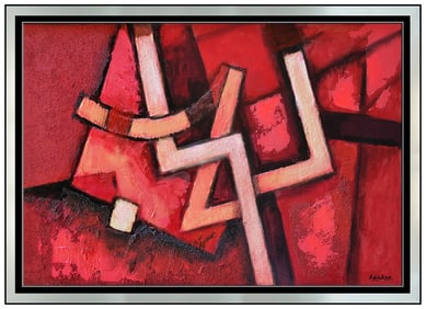 David Pryor Adickes Large Original Abstract Oil Painting Signed Framed Board