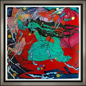 Jiang Tie Feng Emerald Lady Large Original Color Serigraph Signed Horse Nude Art