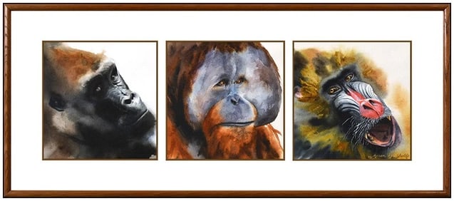 Karen Kirk Shields Original Animal Portrait Watercolor Painting Signed Framed