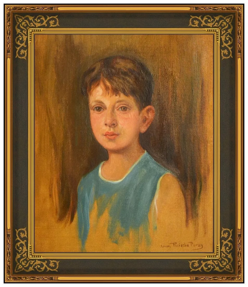 Stan Pociecha Poray Original Portrait Oil Painting Signed Framed on Canvas: This lot includes:Gallery COA & free domestic shipping (*insurance and international shipping for an additional charge)Artist: Stan Pociecha PorayTitle: Handsome LadMedium: Oil Painting On Canvas Size