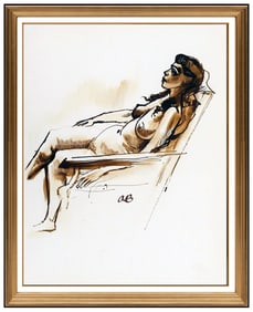 Aaron Bohrod Original Nude Female Portrait Painting Signed Framed Illustration
