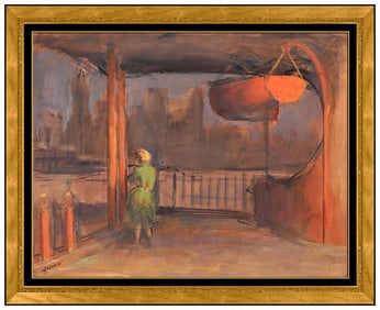 Lee Jackson Original Female Figure Cityscape Oil Painting Signed Framed Board