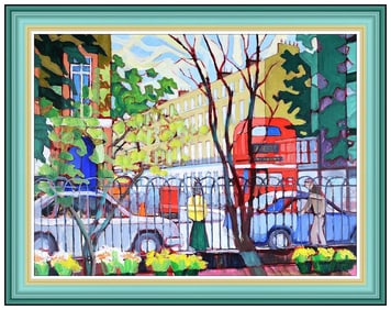 John Perkin Original Cityscape Acrylic Painting Signed Framed on Canvas