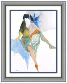 Itzchak Tarkay Original Female Figure Watercolor Painting Signed Framed Art