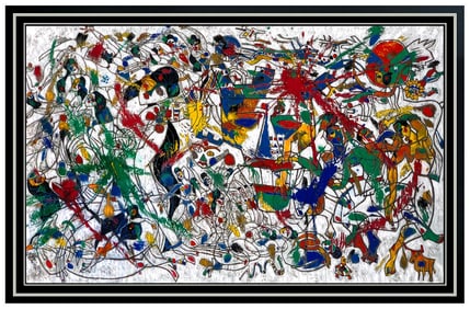 Jiang Tie Feng Large Original Female Animal Gouache Painting Signed Chinese Art