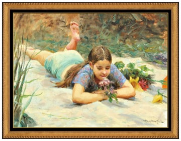 Wendell Hall Original Female Child Portrait Oil Painting Signed Framed Canvas