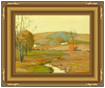 Bruce Crane Original Landscape Oil Painting Signed Framed on Board