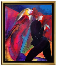 Linda Le Kinff Original Female Portrait Oil Painting Signed Framed Modern Board