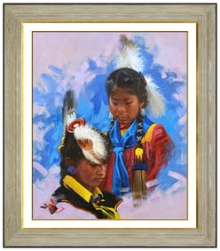 Bonnie Conrad Original Native American Portrait Oil Painting Signed Framed Canvas