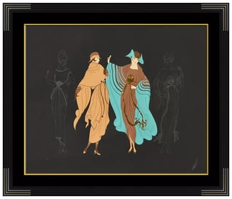 Erte On The Avenue Large Original Embossed Color Serigraph Signed Art Deco Fashion