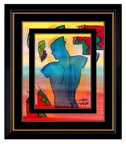 Peter Max The Bust Original Hand-Signed Pop Art Watercolor Painting Framed