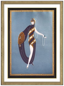 Erte Pearls And Emeralds Original Embossed Color Serigraph Signed Costume Art