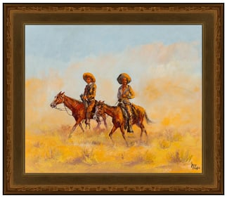 Buck Mccain Original Western Horse Cowboy Oil Painting Signed Framed Board