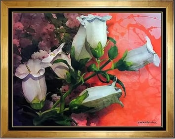 Yankel Ginzburg Original Floral Mixed Media Painting Signed Framed Canvas